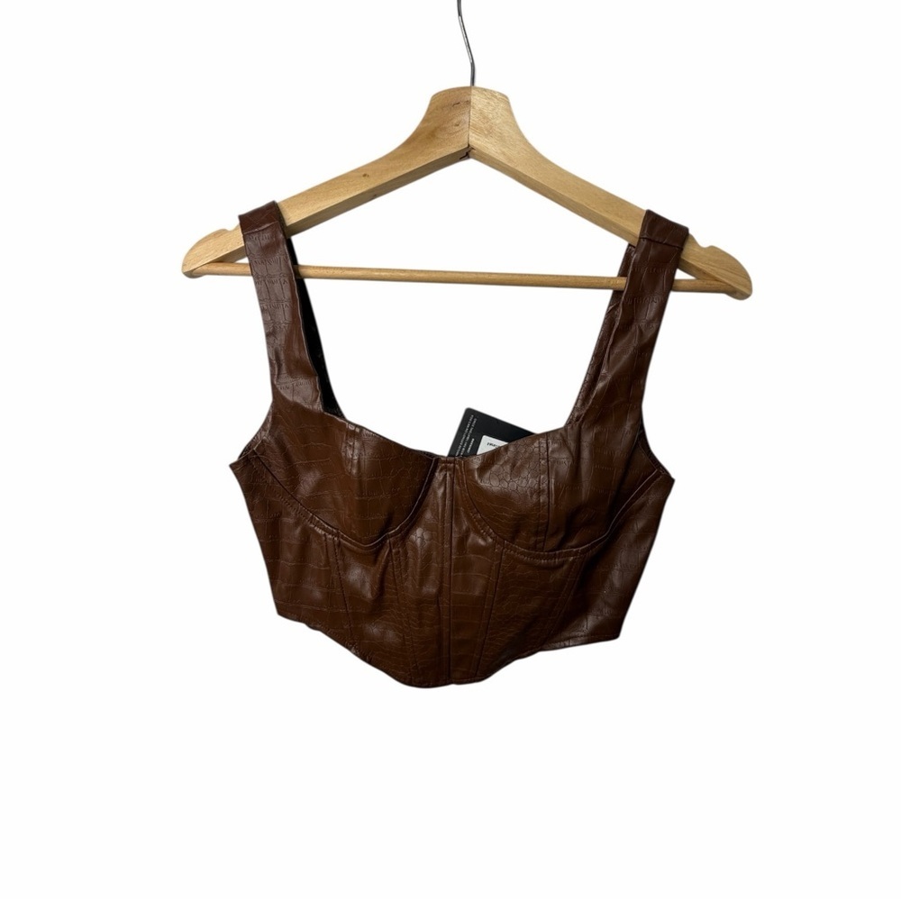 PrettyLittleThing Chestnut Faux Leather Crop Top Size 8 - Picture 2 of 6